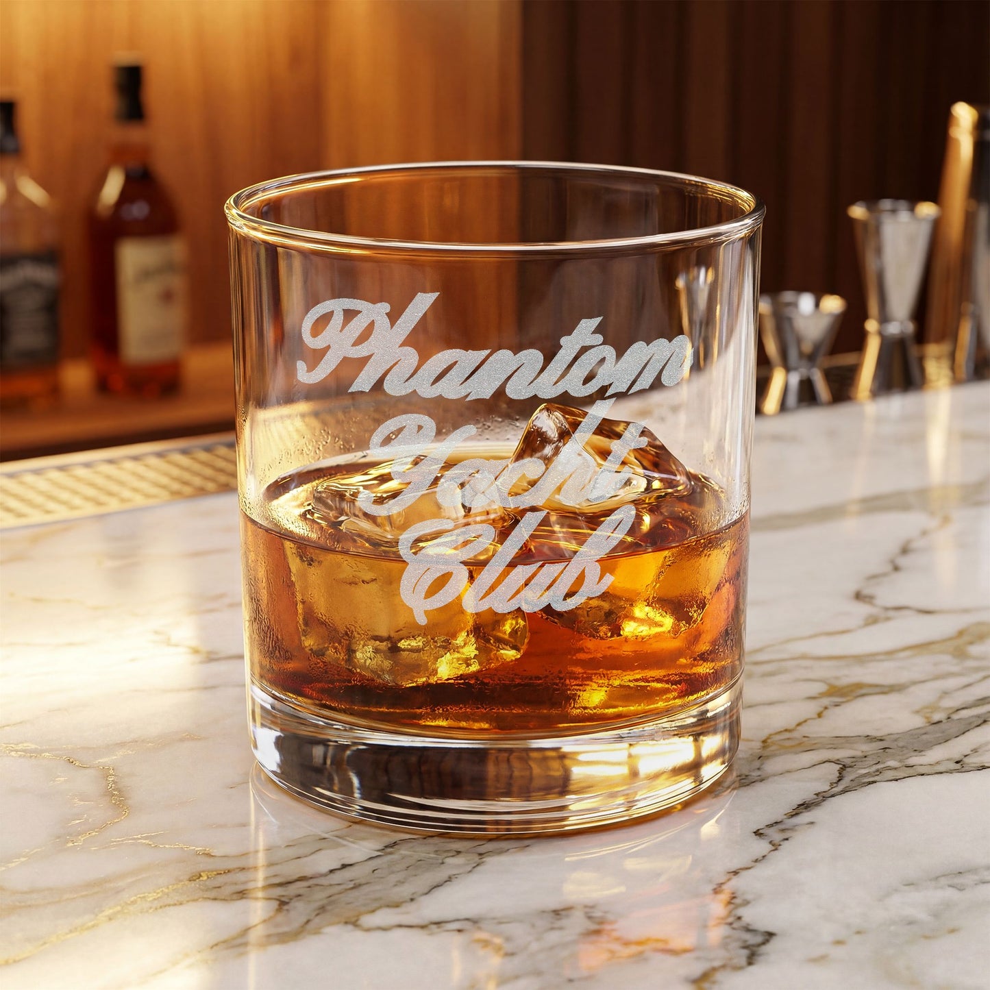 The Phantom Yacht Club Engraved Whiskey Glass